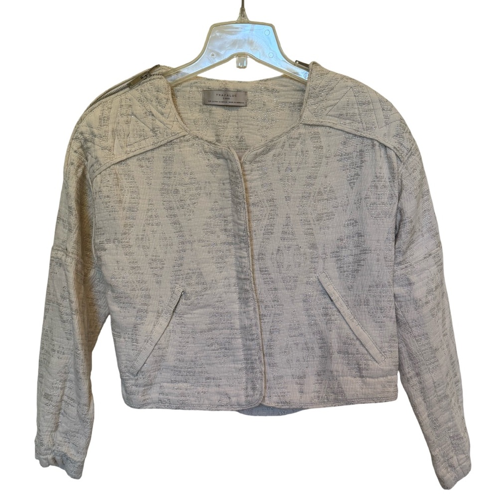 Zara Women's White and Silver Bomber Jacket